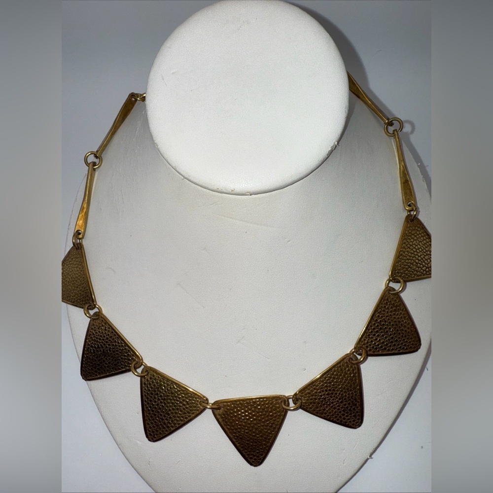 Pretty studio artisan vintage mid century modernist  Indian brass Necklace.